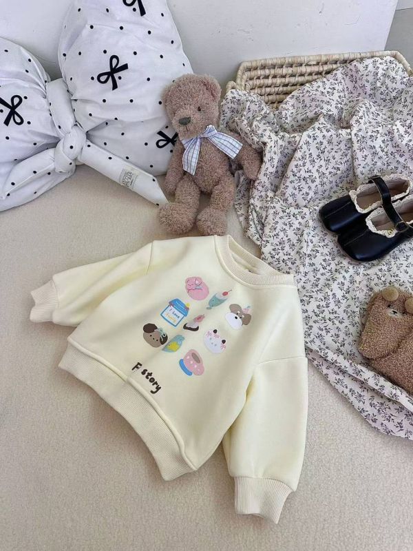 <<80-120>>甜美插畫小熊加絨上衣 