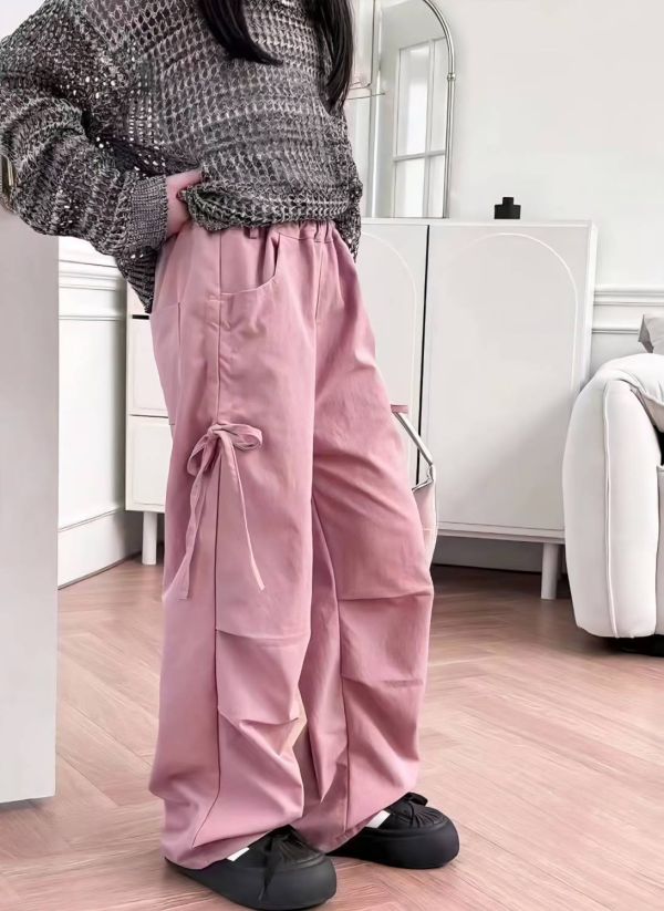 <<140-160>>韓系少女潮感綁帶寬褲(2色) 