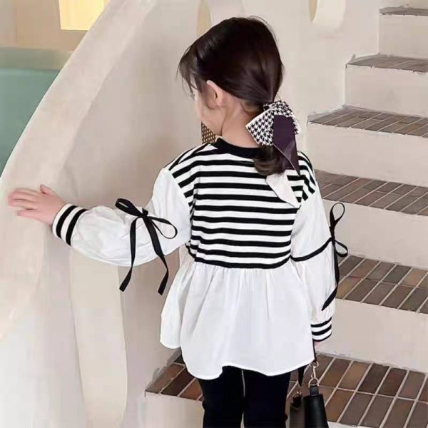 <<110-150>>俏皮學院蝴蝶結條紋上衣 