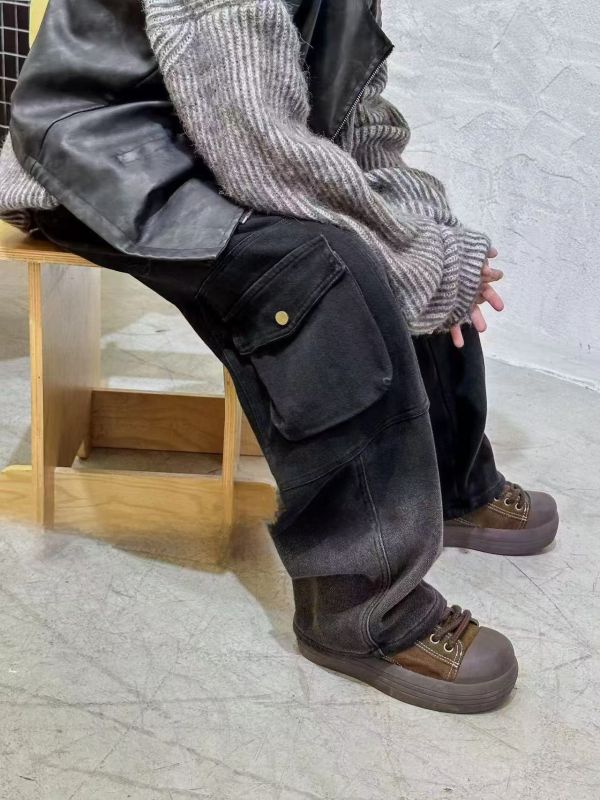 <<130-150>>都市潮酷大口袋加絨牛仔褲 