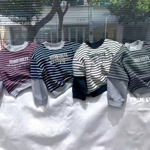 <<90-130>>海軍夢幻條紋加絨上衣 