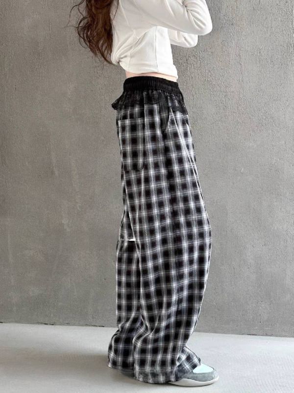 <<135-155>>清新學院格子寬褲 