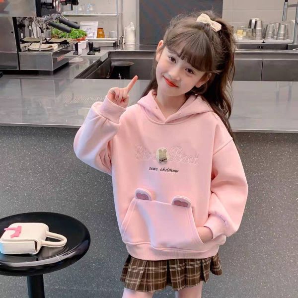 <<110-150>>小熊甜心活力加絨連帽上衣 