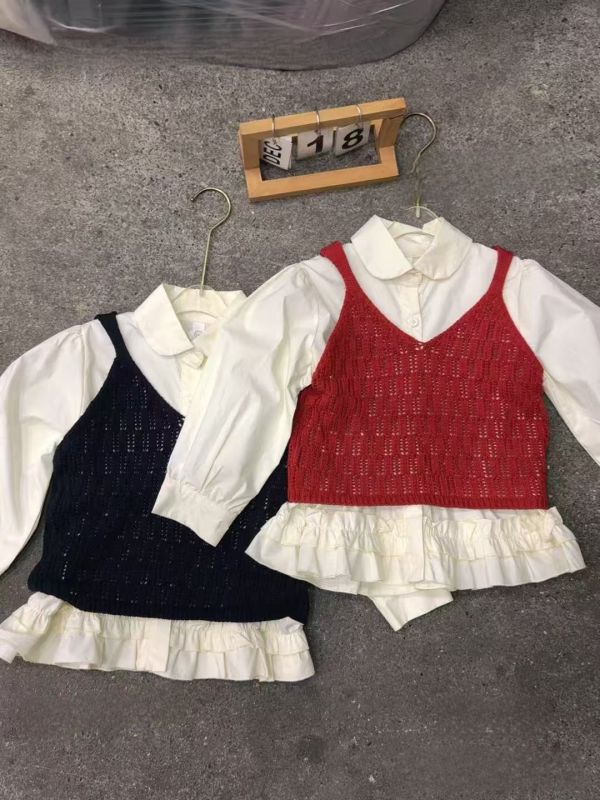 <<110-150>>優雅荷葉雙拼上衣(兩件式) 