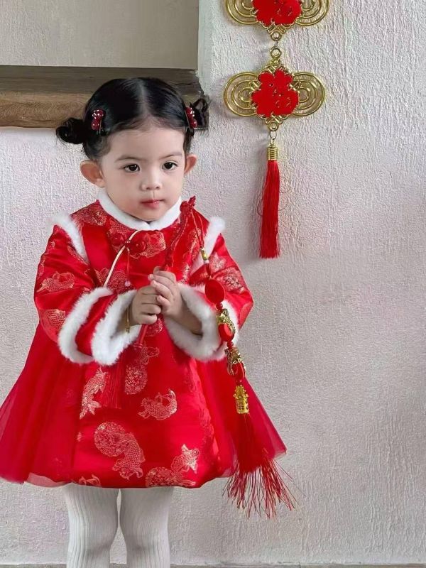 <<80-110>>招福錦鯉喜氣毛絨洋裝 