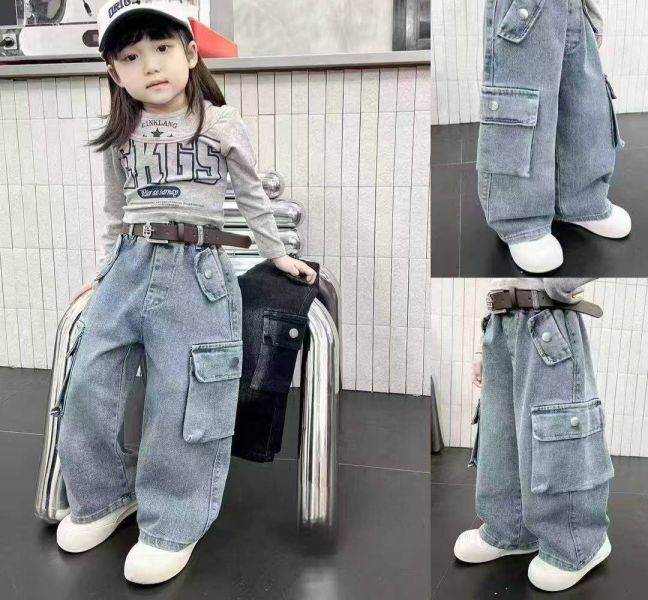 <<80-100>>大口袋潮感寬牛仔褲 