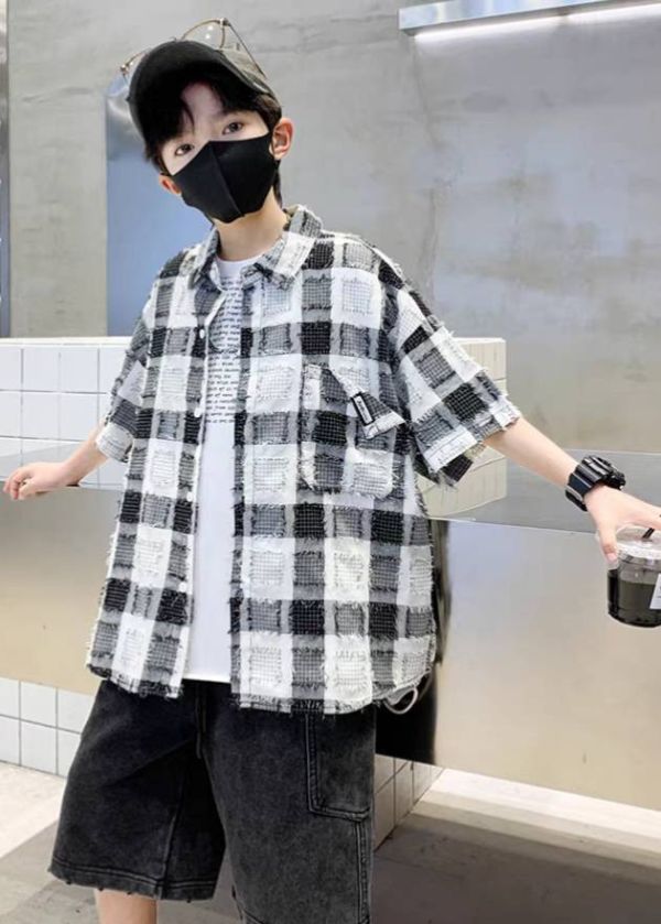 <<130-170>>時尚棋盤格紋潮流襯衫 