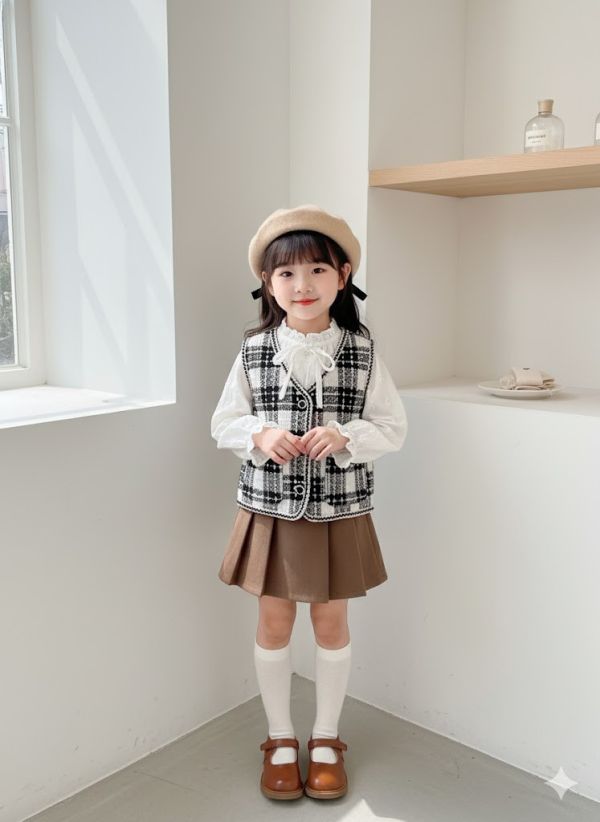 經典格紋小香風背心 小香風格子背心,千鳥格針織外搭,時尚潮流格紋馬甲