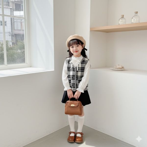 經典格紋小香風背心 小香風格子背心,千鳥格針織外搭,時尚潮流格紋馬甲