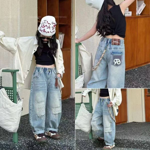<<110-130>復古街頭破洞寬鬆牛仔褲 