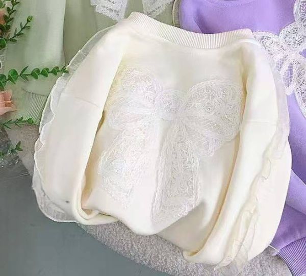 <<90-130>>夢幻蕾絲蝴蝶結加絨上衣(2色) 