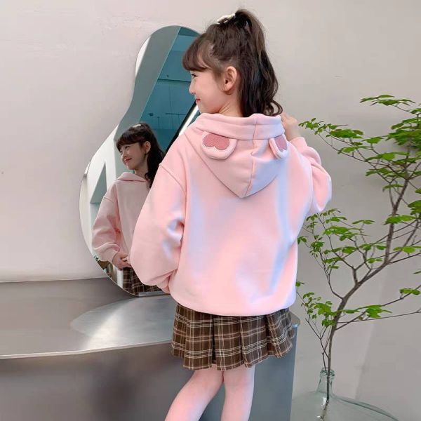 <<110-150>>小熊甜心活力加絨連帽上衣 