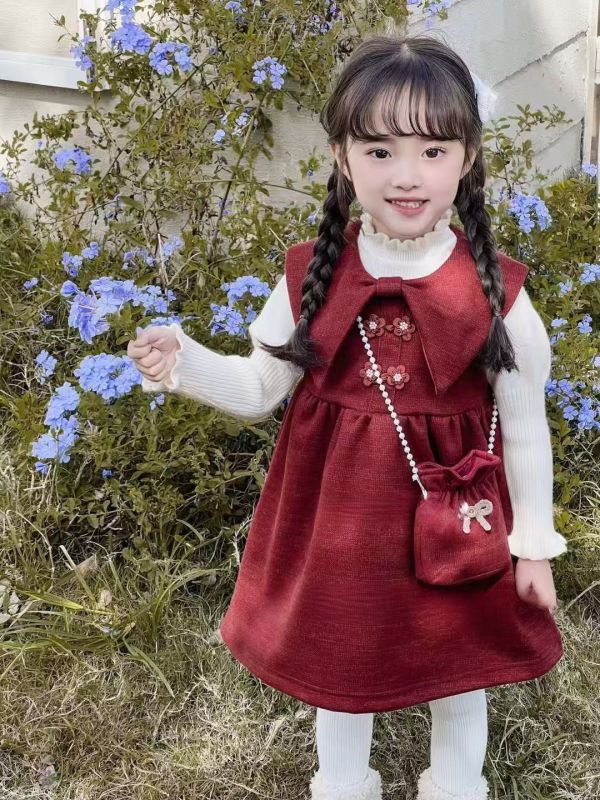 <<90-130>>甜美大蝴蝶結加絨套裝 