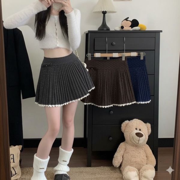 <<150-170>>文青感點點百褶毛呢裙(2色) 