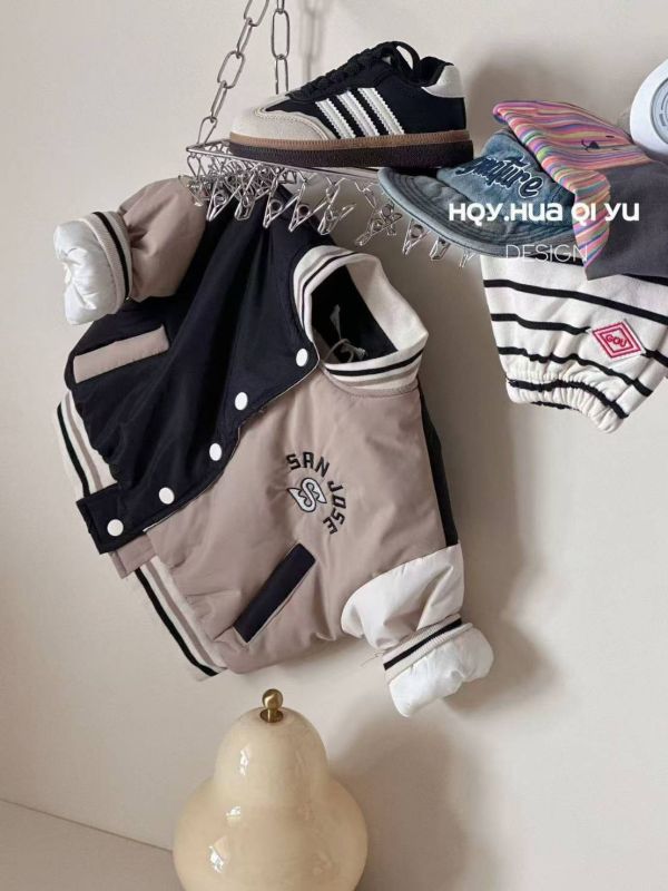 <<80-120>>街頭潮童拼色夾棉棒球外套 棒球風外套,秋冬童裝外套,學院風童裝