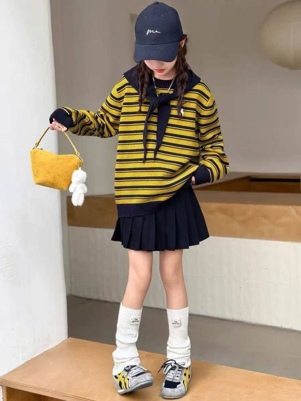 <<130-170>>海軍領條紋針織衫上衣(2色) 