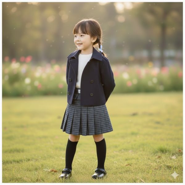 <<110-150>>冬日毛呢灰格毛呢加絨裙 