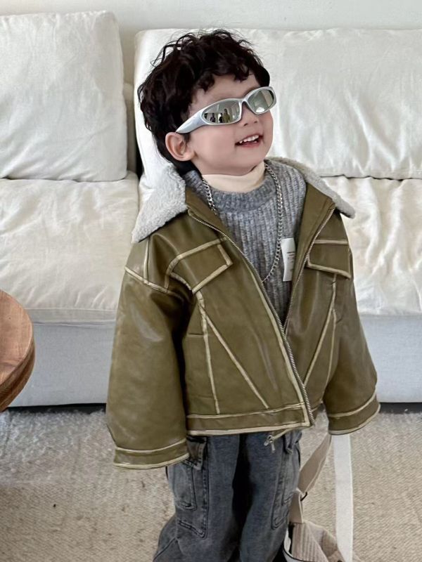 <<80-120>>小飛行員復古皮衣外套(2色) 