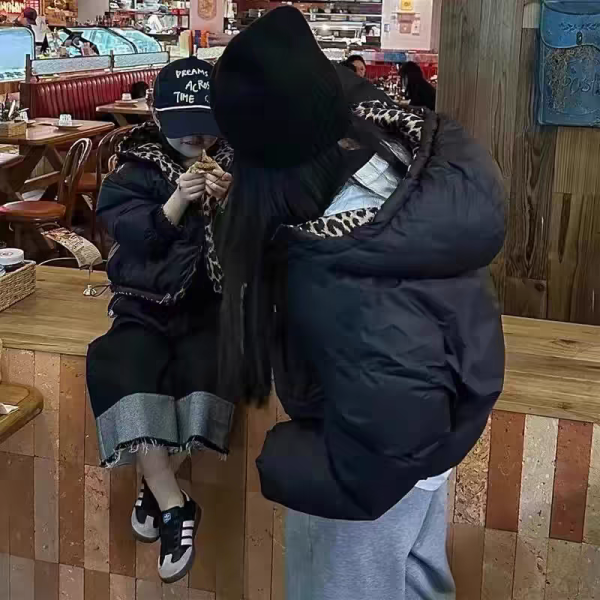<<130-170>>豹紋閃耀潮酷親子羽絨外套 