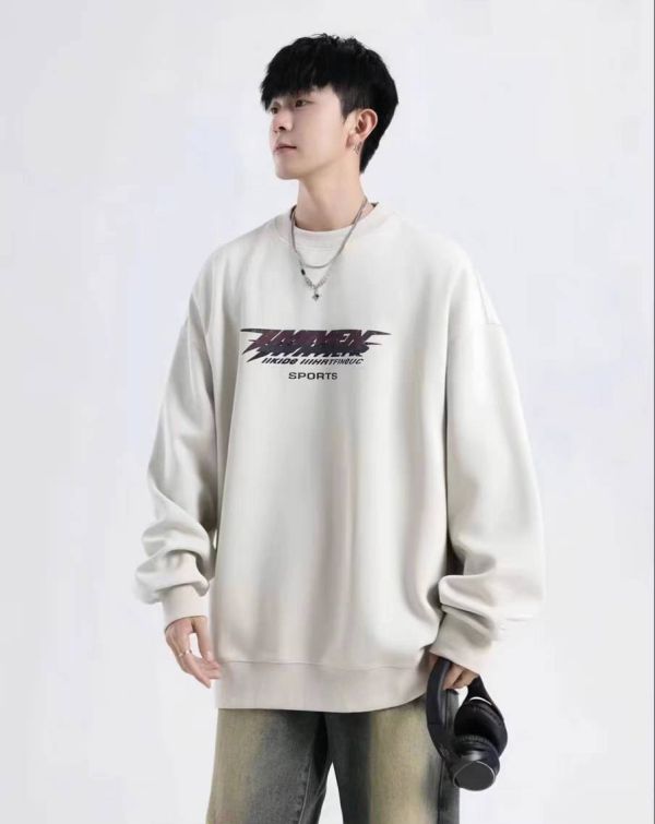 <<140-180>>輕運動潮感百搭加厚磨毛上衣-米色 