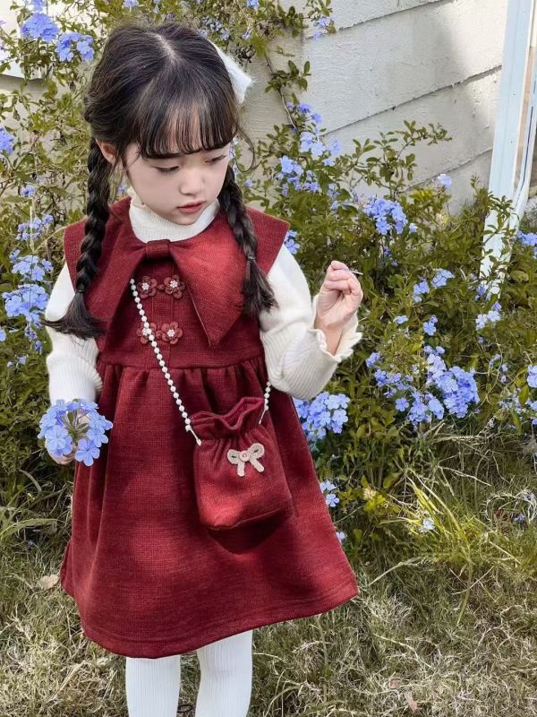 <<90-130>>甜美大蝴蝶結加絨套裝 