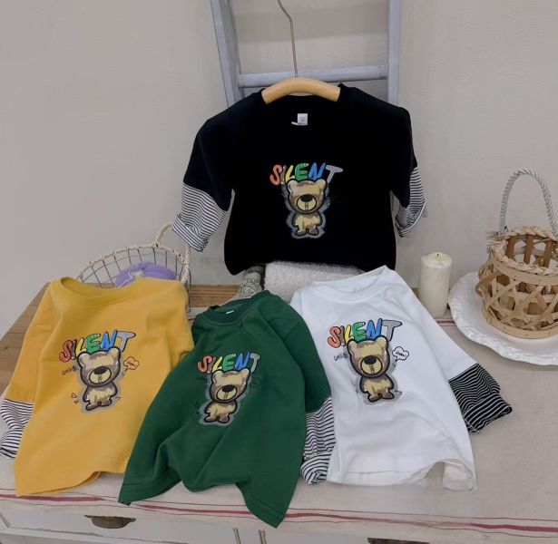 <<80-120>>小熊趣味拼接上衣(2色) 