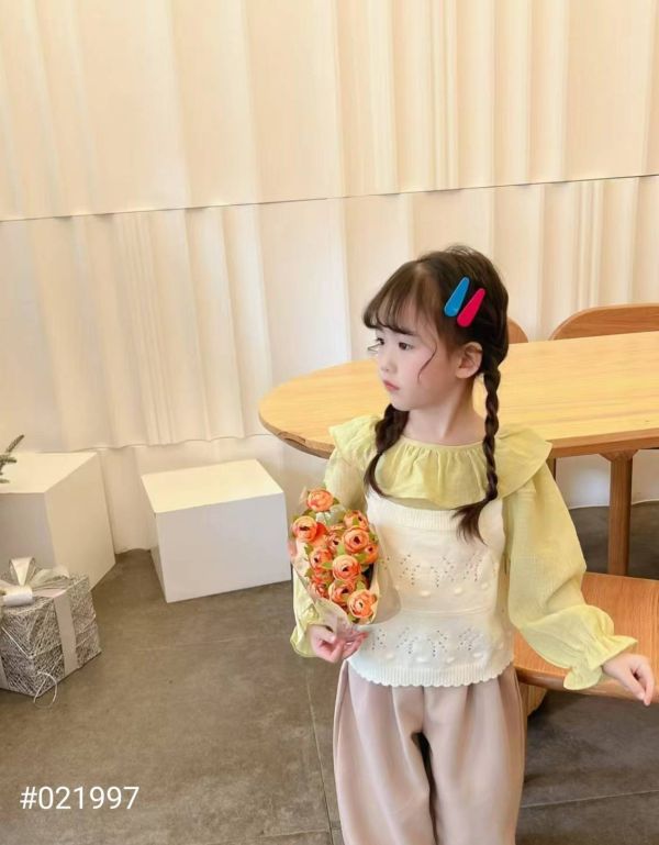 <<90-130>>蕾絲荷葉領針織背心上衣 