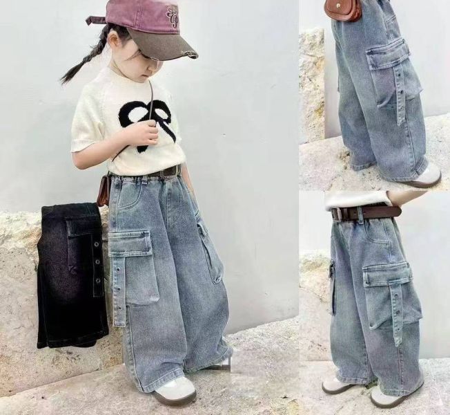 <<80-100>>酷玩丹寧多袋寬牛仔褲 