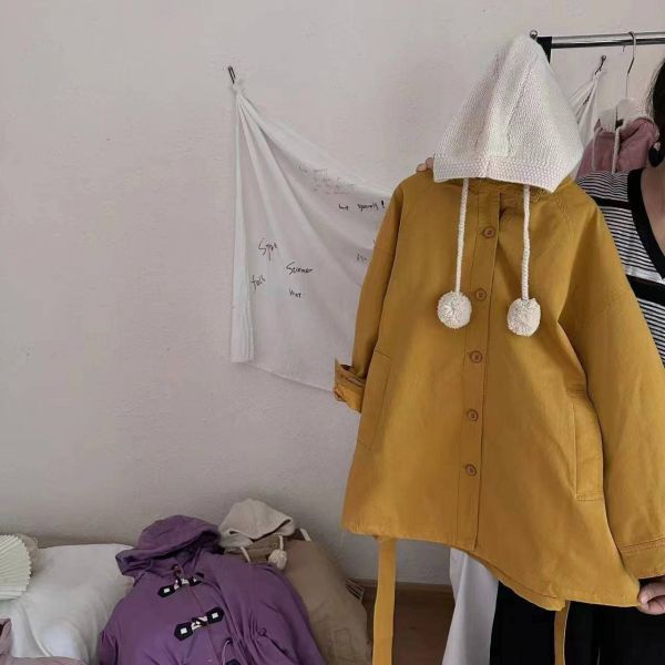 <<130-170>>俏皮純色連帽長版外套 