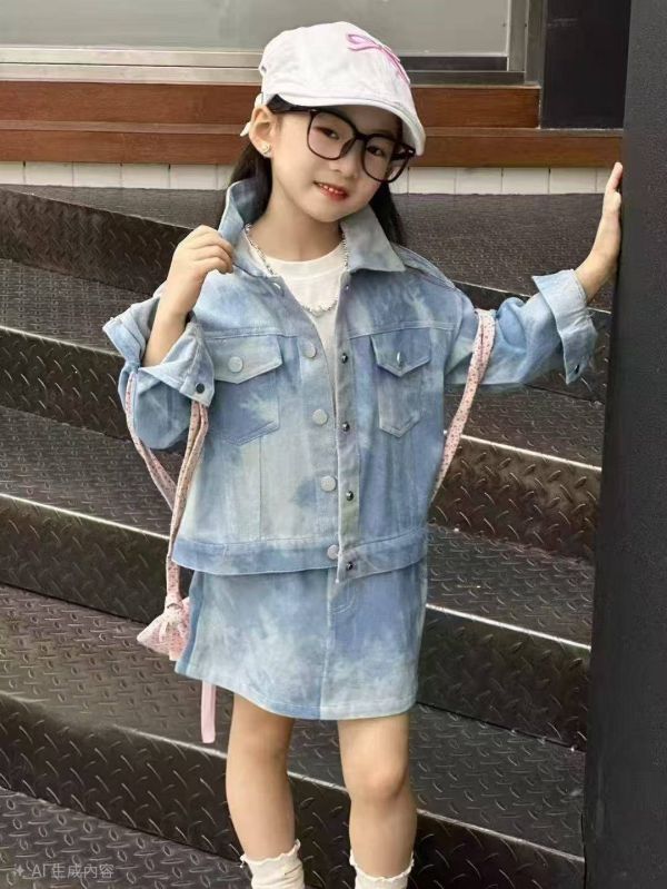 <<110-150>>童趣天空雲彩感牛仔兩件式套裝 