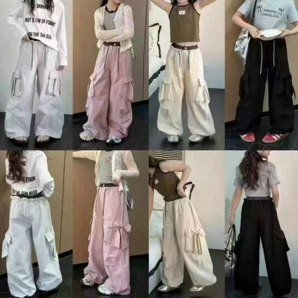 <<140-160>>少女風格蝴蝶結工裝褲(2色) 