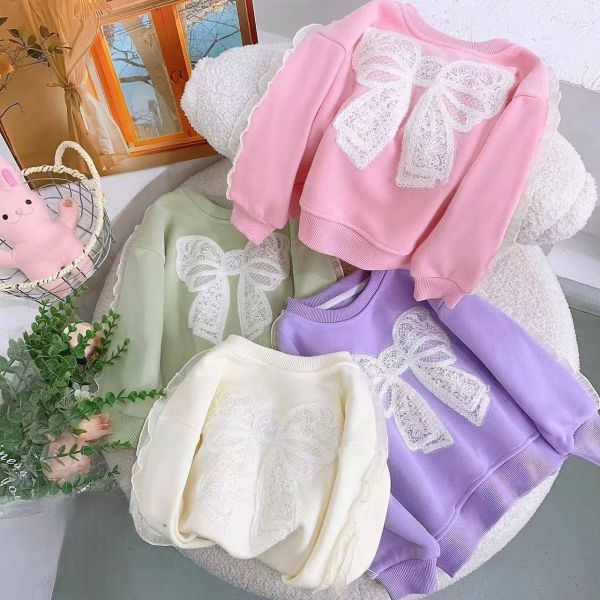 <<90-130>>夢幻蕾絲蝴蝶結加絨上衣(2色) 