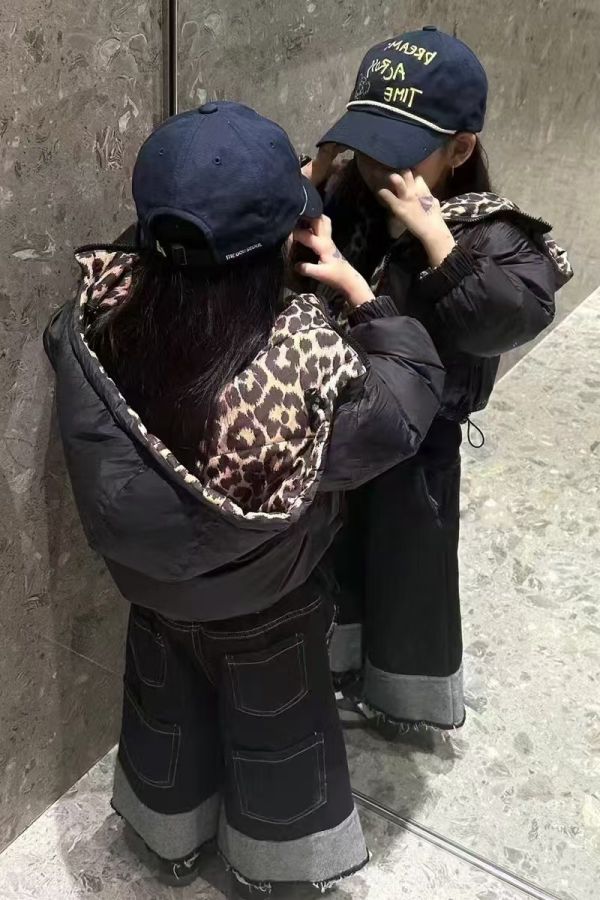 <<130-170>>豹紋閃耀潮酷親子羽絨外套 