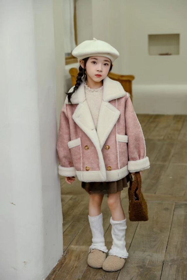 <<120-160>>冬日暖陽粉色皮大衣 