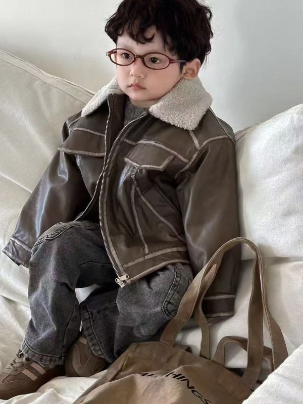 <<80-120>>小飛行員復古皮衣外套(2色) 