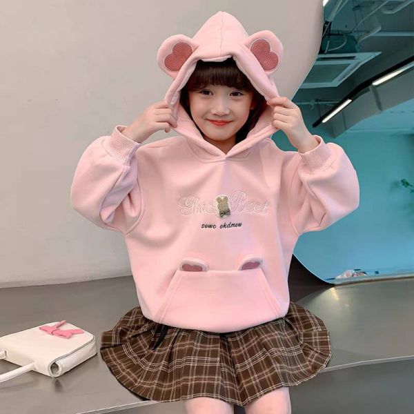 <<110-150>>小熊甜心活力加絨連帽上衣 