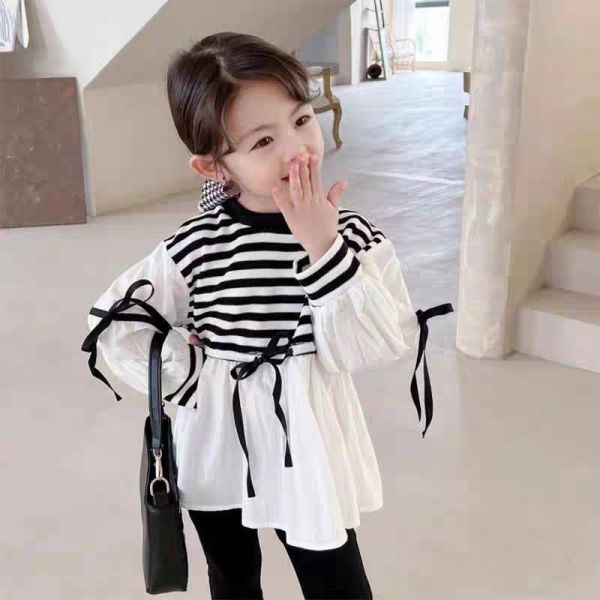 <<110-150>>俏皮學院蝴蝶結條紋上衣 