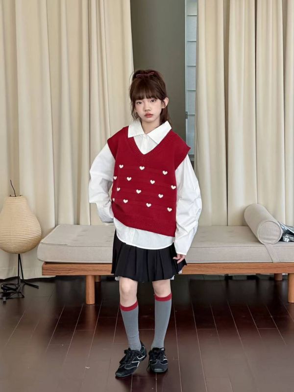 <<130-170>>甜美學院風層次套裝(上衣+背心) 