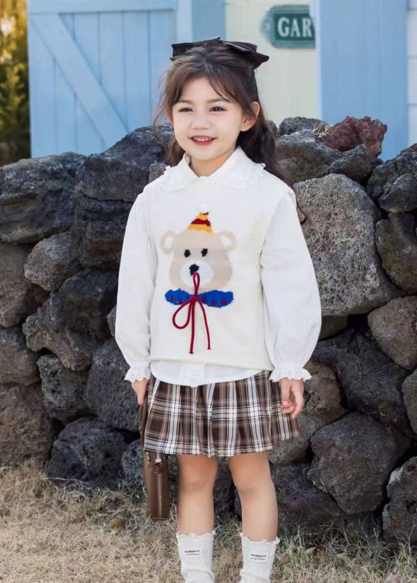 <<100-140>>甜心泰迪格紋三件式套裝(2色) 