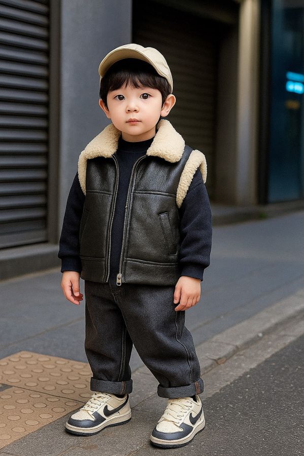 <<90-130>>復古飛行員羊羔背心 