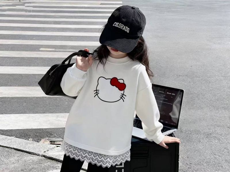 <<120-160>>少女蕾絲夢貓咪加絨上衣 