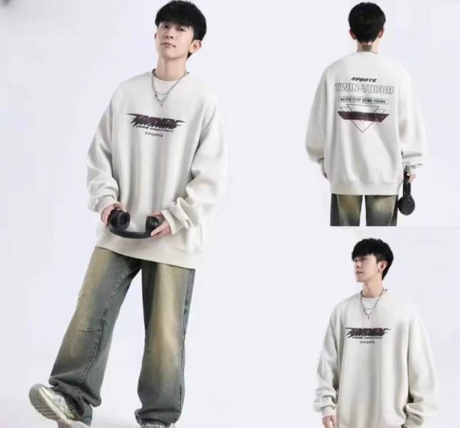 <<140-180>>輕運動潮感百搭加厚磨毛上衣-米色 