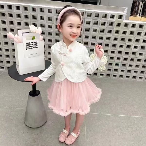 <<90-130>>甜美公主風中式拼接套裝 