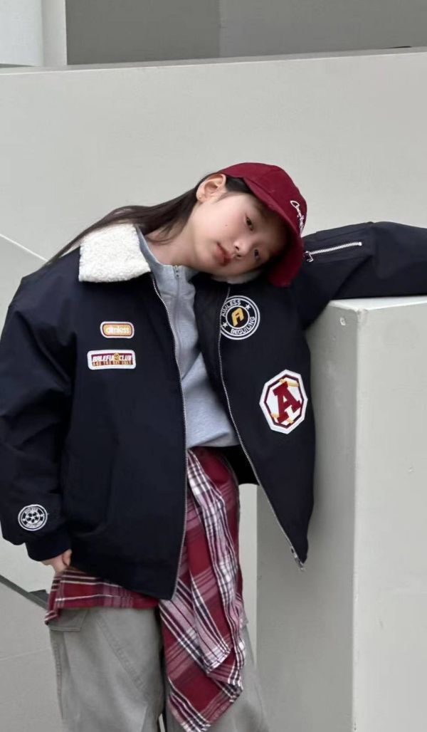 <<110-180>>學院字母拼章棒球夾棉外套(2色) 