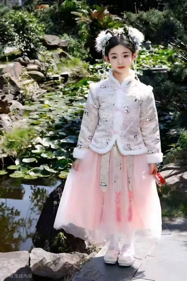 <<120-160>>粉韻古風毛絨漢服套裝 