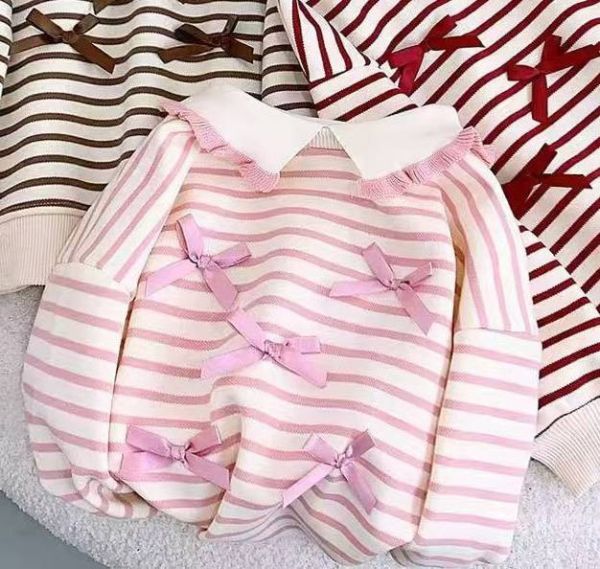 <<90-130>>粉嫩學院風蝴蝶結加絨上衣 