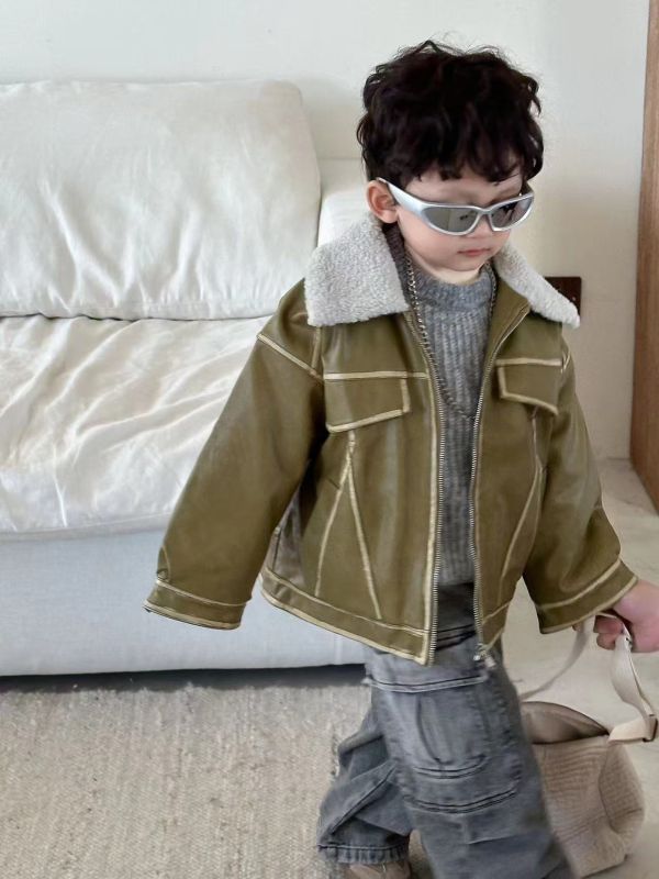 <<80-120>>小飛行員復古皮衣外套(2色) 