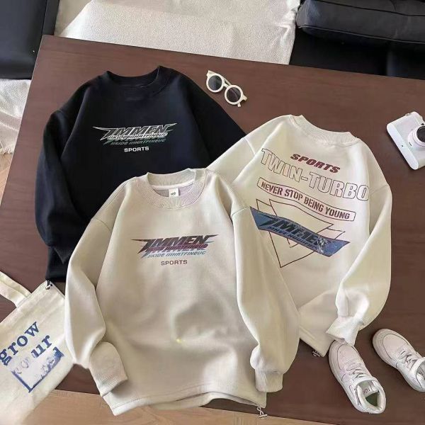 <<140-180>>輕運動潮感百搭加厚磨毛上衣-米色 