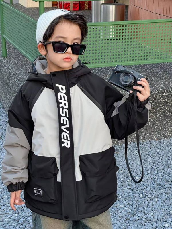 <<110-150>>拚色酷炫潮流夾棉外套 