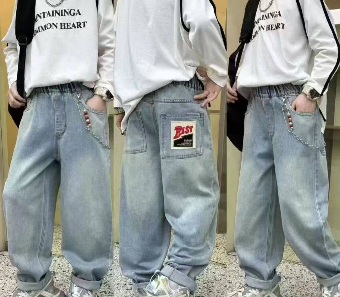 <<140-160>>學院潮流丹寧寬褲 